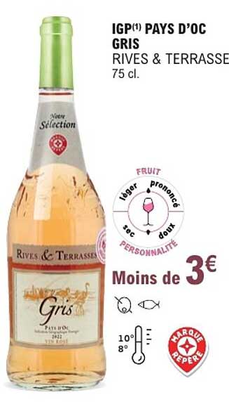 IGP(1) PAYS D’OC GRIS RIVES & TERRASSE 75 cl.