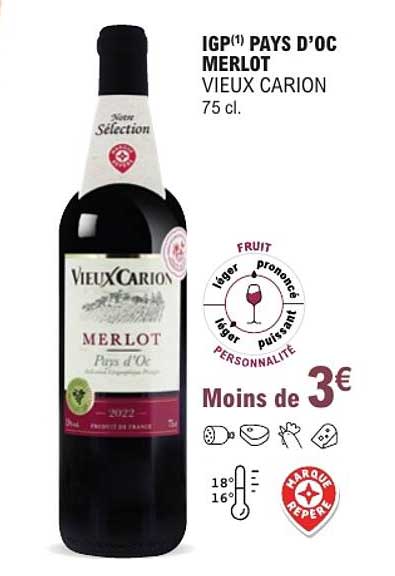 IGP(1) PAYS D’OC MERLOT VIEUX CARION 75 cl.