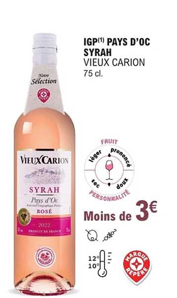 IGP(1) PAYS D'OC SYRAH VIEUX CARION 75 cl.