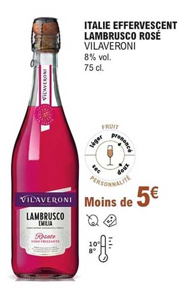 ITALIE EFFERVESCENT LAMBRUSCO ROSE VILAVERONI 8% vol. 75 cl.