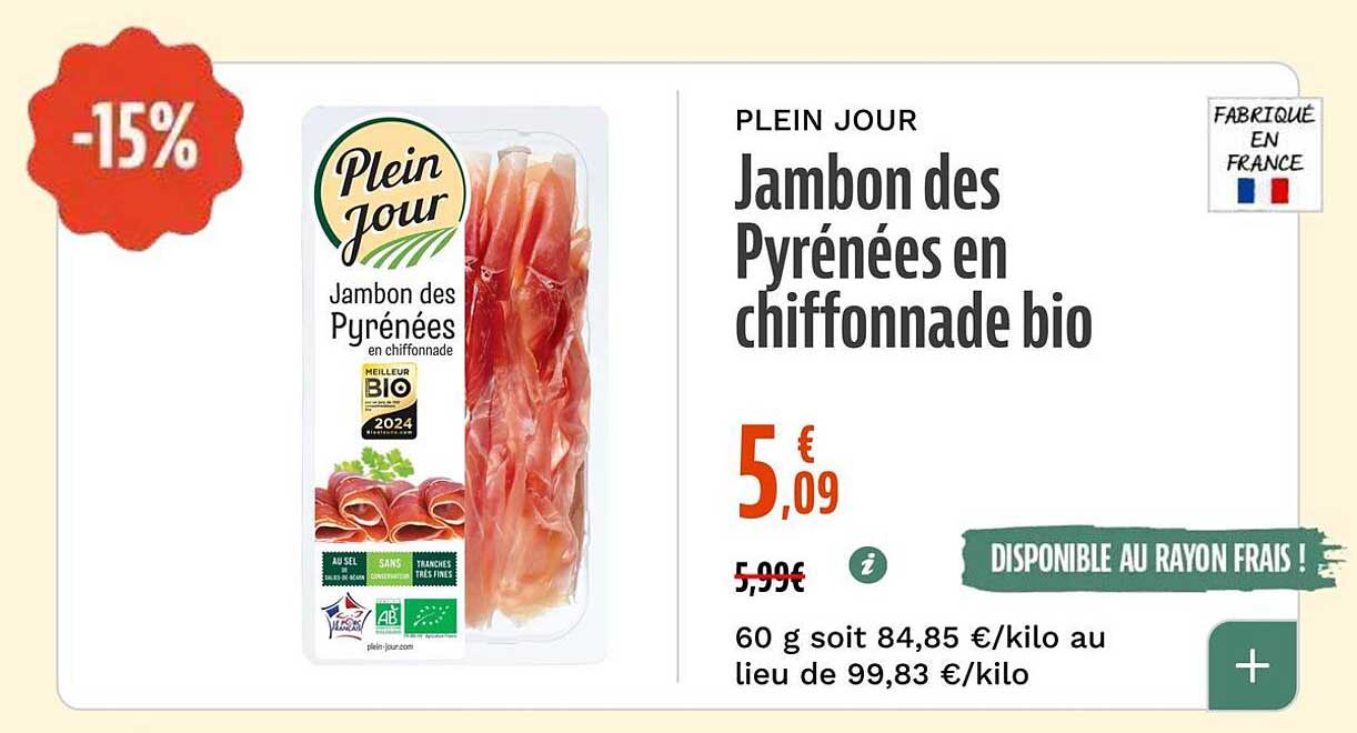 Jambon des Pyrénées en chiffonnade bio