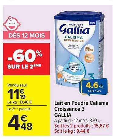 Lait en Poudre Calisma Croissance 3 GALLIA