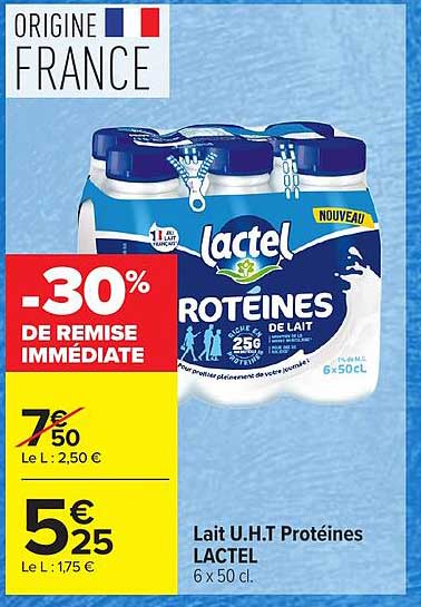 Lait U.H.T Protéines LACTEL 6 x 50 cl.