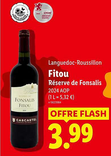 Languedoc-Roussillon Fitou Réserve de Fonsalis 2024 AOP (1 L = 5,32 €)