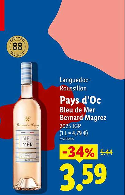 Languedoc-Roussillon Pays d’Oc Bleu de Mer Bernard Magrez 2025 IGP