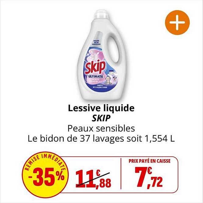 Lessive liquide SKIP Peaux sensibles Le bidon de 37 lavages soit 1,554 L
