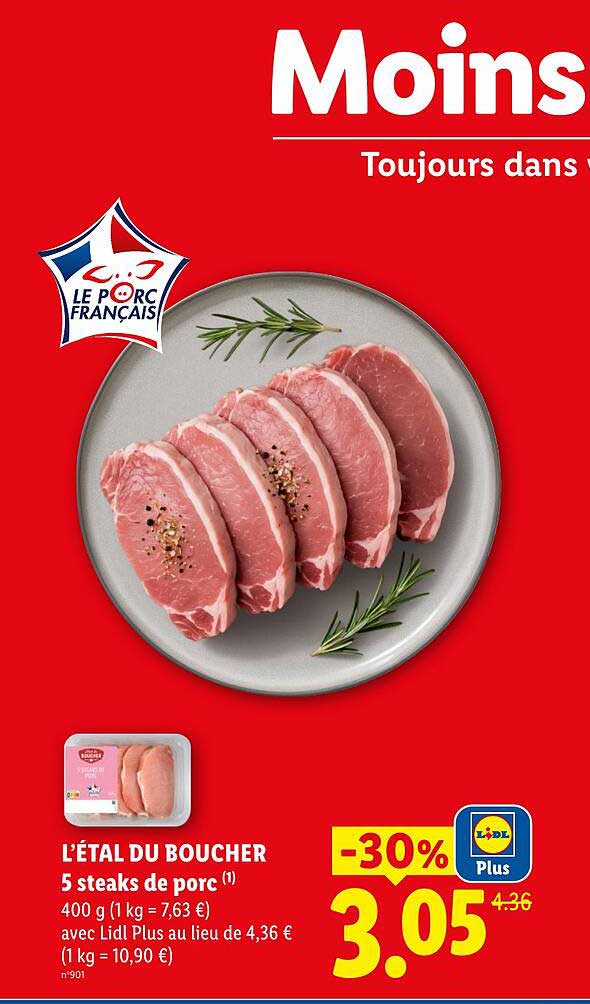 L’ÉTAL DU BOUCHER 5 steaks de porc