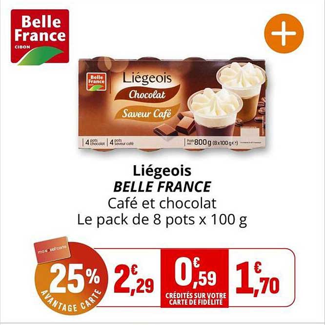 Liégeois BELLE FRANCE Café et chocolat Le pack de 8 pots x 100 g