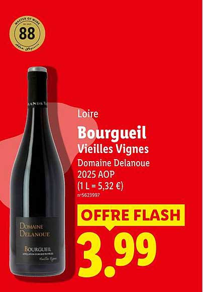 Loire Bourgueil Vieilles Vignes Domaine Delanoue 2025 AOP (1 L = 5,32 €) OFFRE FLASH