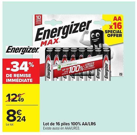 Lot de 16 piles 100% AA/LR6