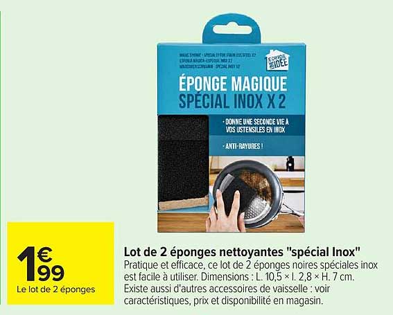Lot de 2 éponges nettoyantes "spécial Inox"