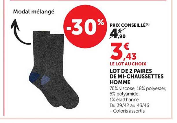 LOT DE 2 PAIRES DE MI-CHAUSSETTES HOMME