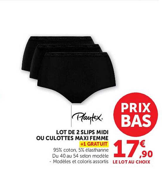 LOT DE 2 SLIPS MIDI OU CULOTTES MAXI FEMME +1 GRATUIT