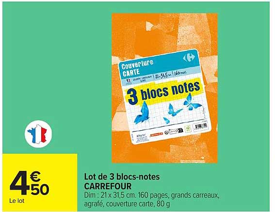 Lot de 3 blocs-notes CARREFOUR