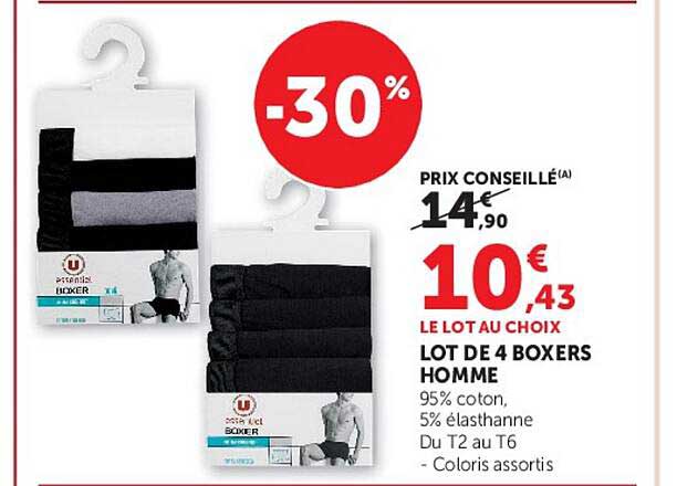 LOT DE 4 BOXERS HOMME