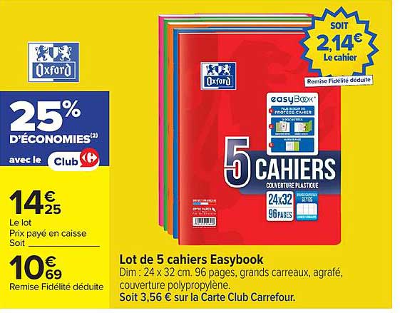 Lot de 5 cahiers Easybook
