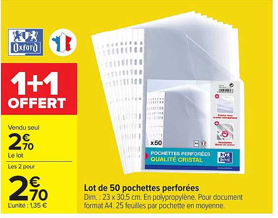 Lot de 50 pochettes perforées qualité cristal