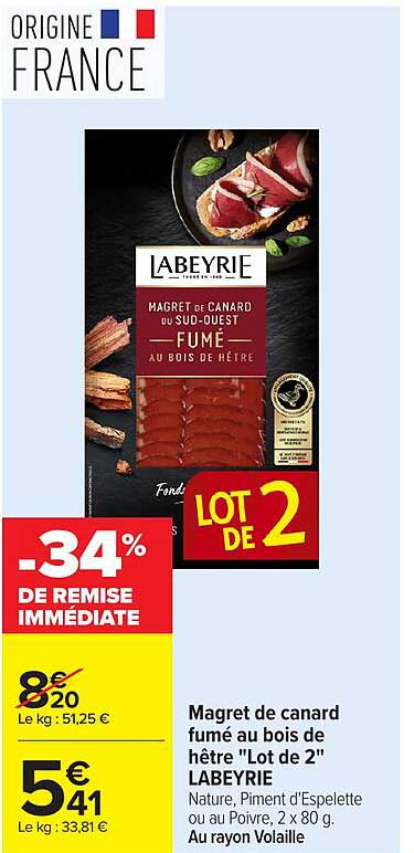 Magret de canard fumé au bois de hêtre "Lot de 2" LABEYRIE