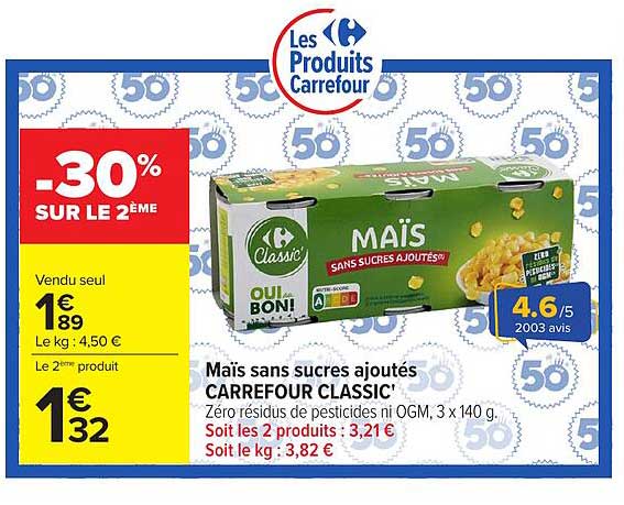 Maïs sans sucres ajoutés Carrefour Classic'