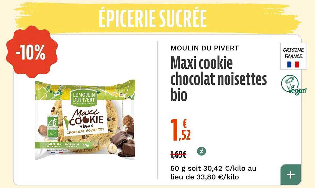 Maxi cookie chocolat noisettes bio