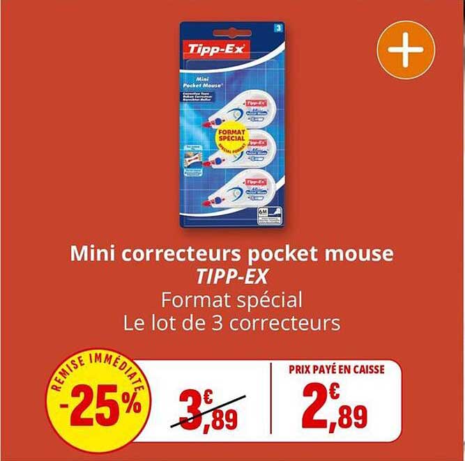 Mini correcteurs pocket mouse TIPP-EX - Format spécial - Le lot de 3 correcteurs