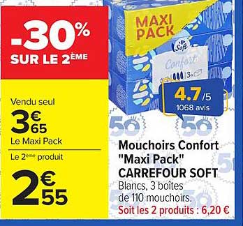 Mouchoirs Confort "Maxi Pack" CARREFOUR SOFT