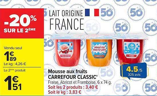 Mousse aux fruits CARREFOUR CLASSIC'