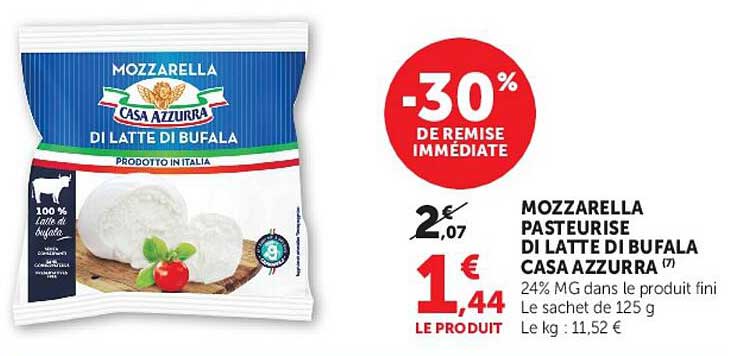 MOZZARELLA PASTEURISE DI LATTE DI BUFALA CASA AZZURRA