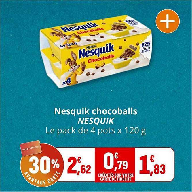 Nesquik chocoballs
NESQUIK
Le pack de 4 pots x 120 g