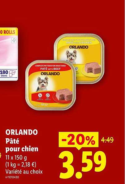 ORLANDO Pâté pour chien 11 x 150 g (1 kg = 2,18 €) Variété au choix