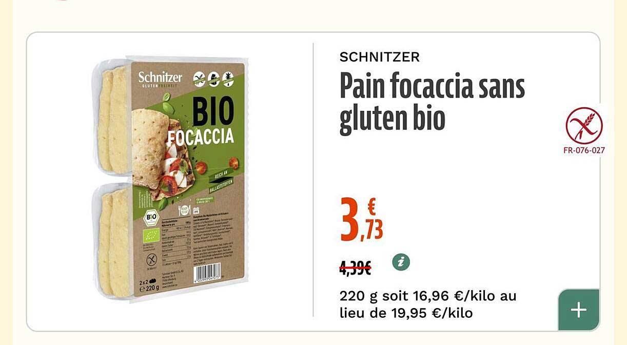 Pain focaccia sans gluten bio