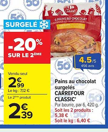 Pains au chocolat surgelés CARREFOUR CLASSIC'