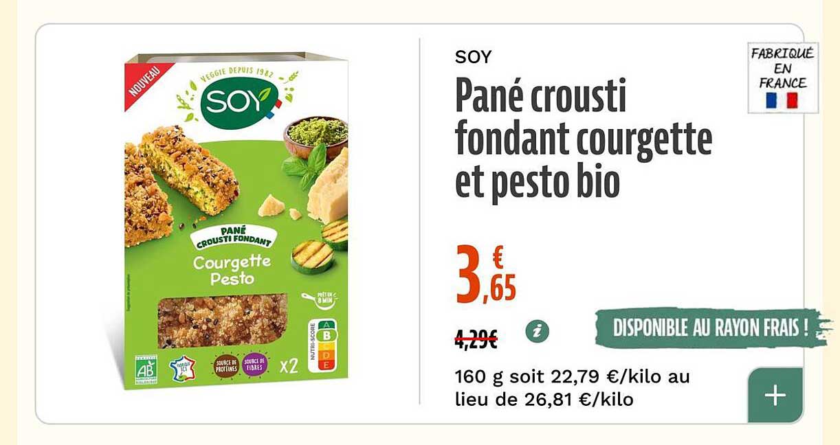 Pané crousti fondant courgette et pesto bio