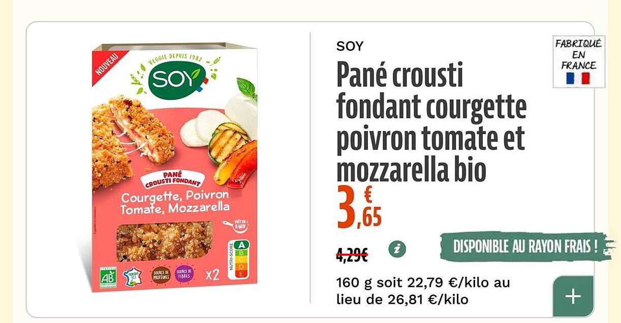 Pané crousti fondant courgette poivron tomate et mozzarella bio