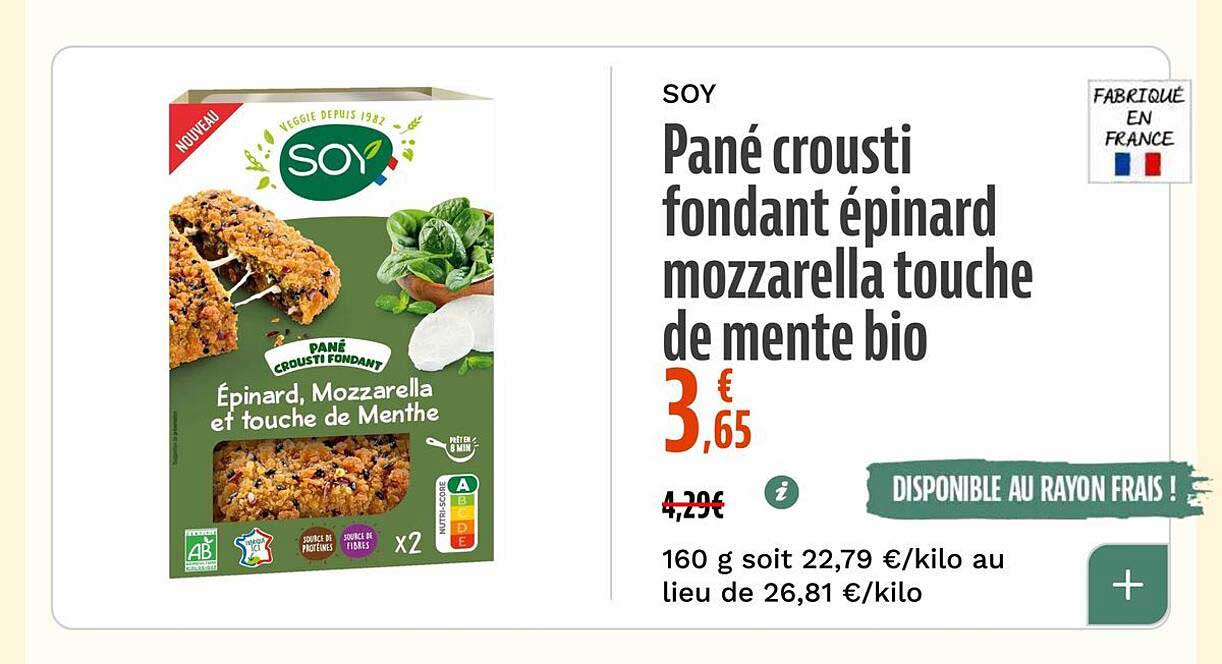 Pané crousti fondant épinard mozzarella touche de menthe bio