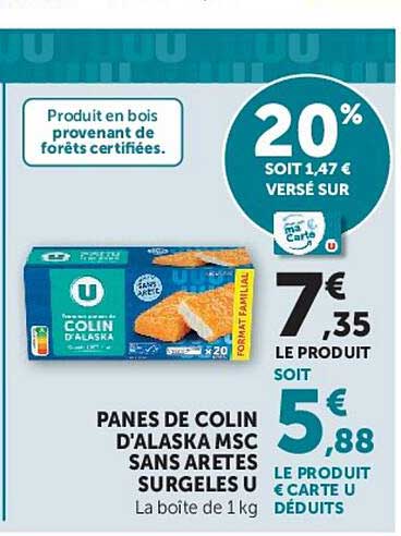 PANES DE COLIN D'ALASKA MSC SANS ARETES SURGELES U