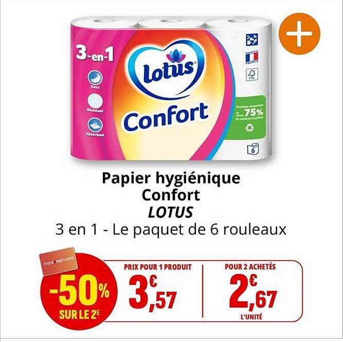 Papier hygiénique Confort LOTUS 3 en 1 - Le paquet de 6 rouleaux