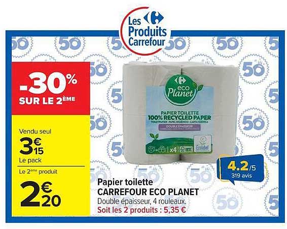 Papier toilette CARREFOUR ECO PLANET