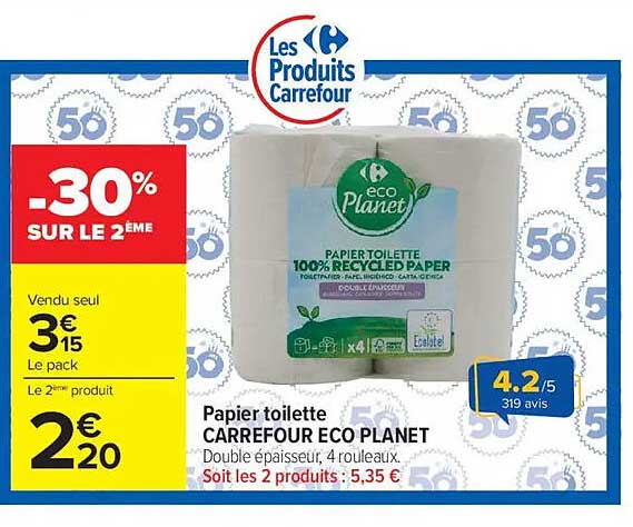 Papier toilette CARREFOUR ECOPLANET