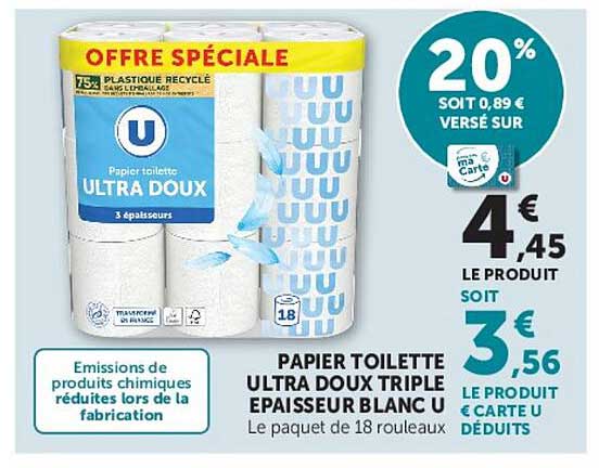 PAPIER TOILETTE ULTRA DOUX TRIPLE EPAISSEUR BLANC