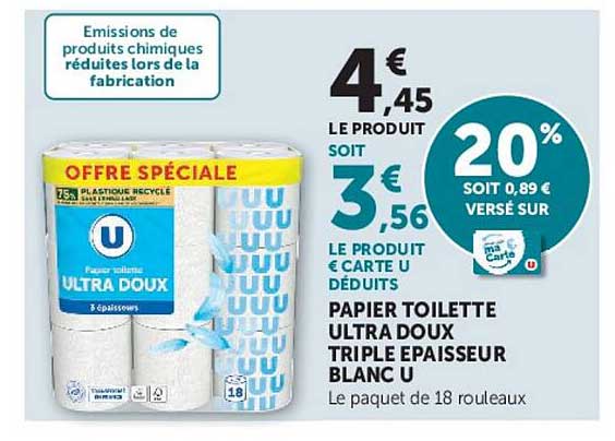 PAPIER TOILETTE ULTRA DOUX TRIPLE EPAISSEUR BLANC U