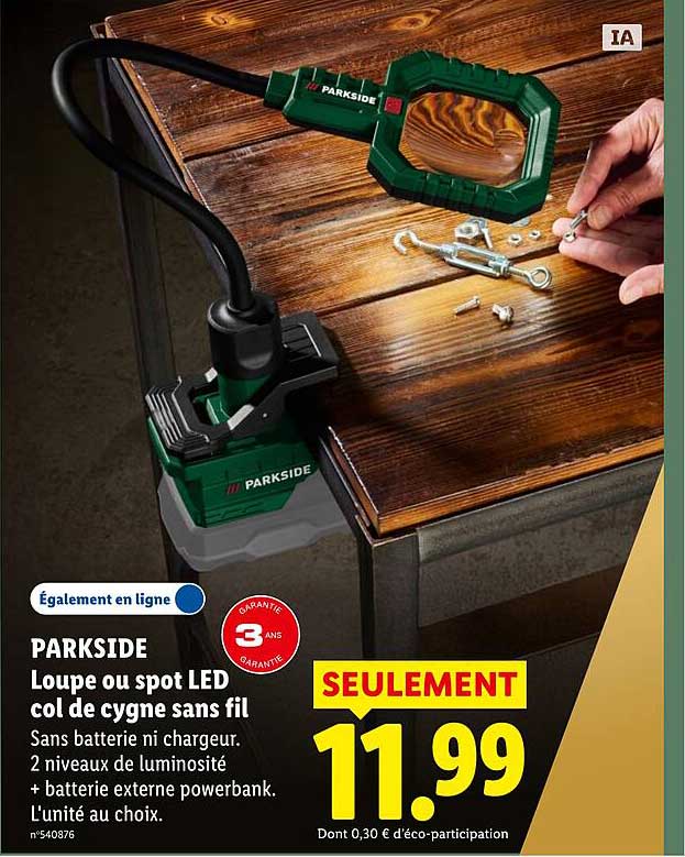 PARKSIDE Loupe ou spot LED col de cygne sans fil