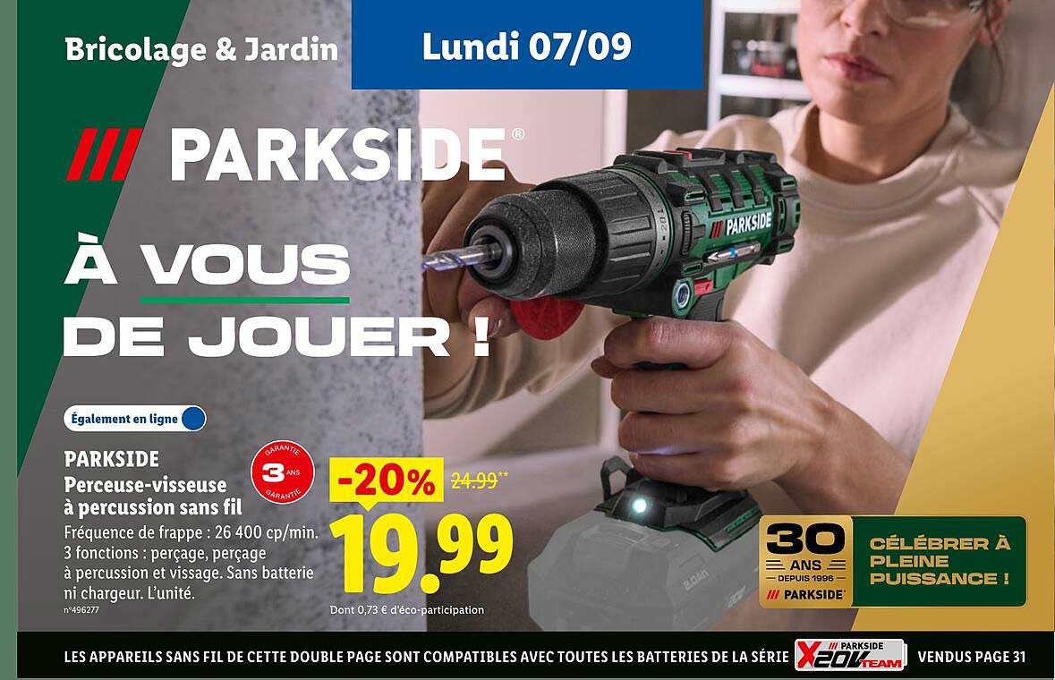 PARKSIDE Perceuse-visseuse à percussion sans fil