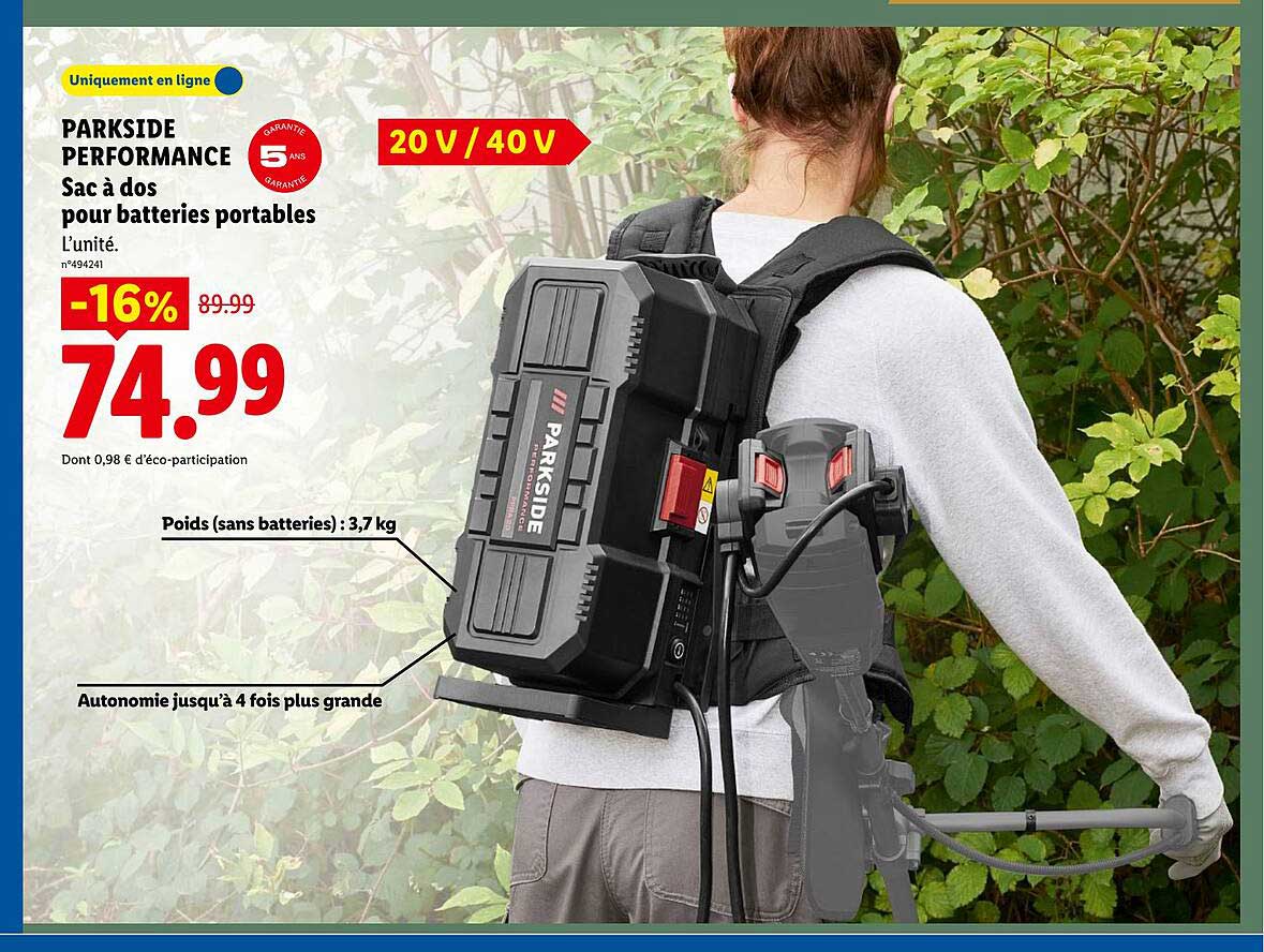 PARKSIDE PERFORMANCE Sac à dos pour batteries portables