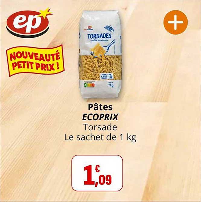 Pâtes ECOPRIX Torsade Le sachet de 1 kg