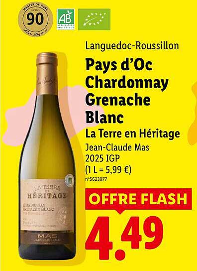 Pays d’Oc Chardonnay Grenache Blanc La Terre en Héritage Jean-Claude Mas 2025 IGP