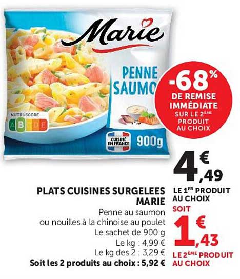 Penne au saumon ou nouilles à la chinoise au poulet
