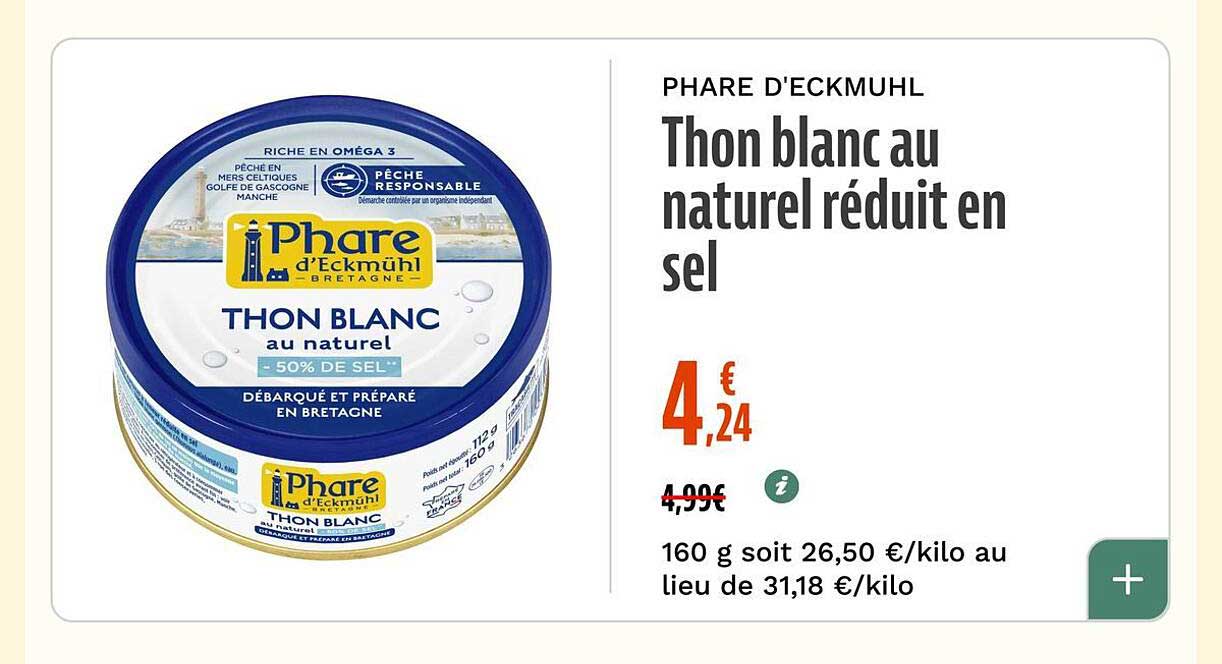 Phare d'Eckmühl Thon blanc au naturel réduit en sel