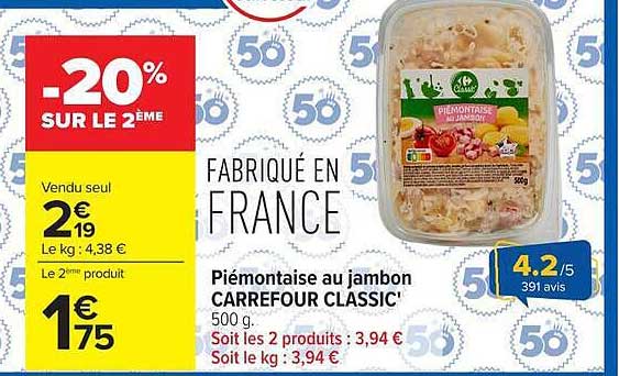PIEMONTAISE AU JAMBON CARREFOUR CLASSIC'