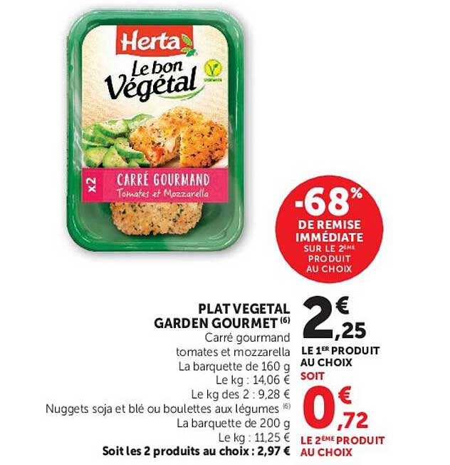 PLAT VEGETAL GARDEN GOURMET Carré gourmand tomates et mozzarella